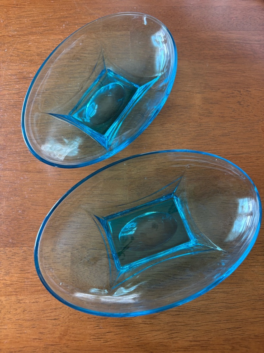 Vintage Hazel Atlas Capri Turquoise Glass Bowls Set of 2 – 8” Mid Century
